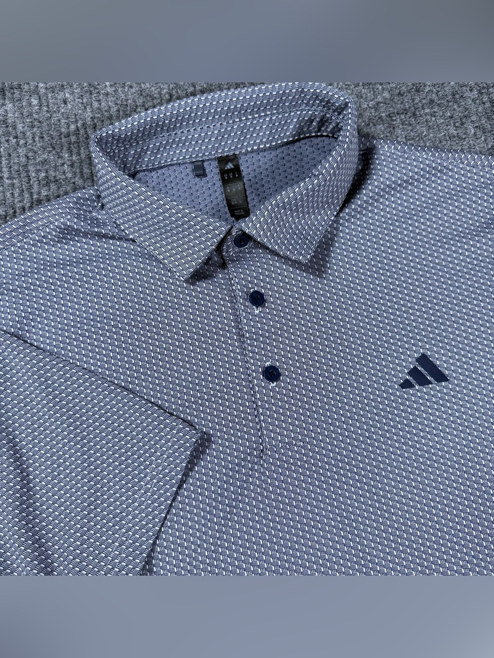 adidas Golf Polo Shirt Mens M Blue White Textured Geo Performance JY5470